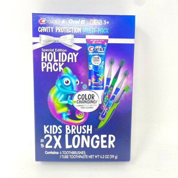 Crest + Oral-B Kids Chameleon Holiday Pack 4-Toothbrushes 1-Tube Toothpaste - Picture 1 of 6